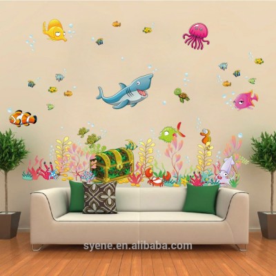 3d Cute fish seaworld wall stickers removable bathroom wall stickers waterproof tile decorative wall sticker bathroom decoration