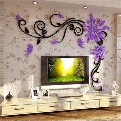 Flower Butterfly 3D acrylic pink flower self adhesive wall mirror decoration stickers home decor for bedroom wall mural