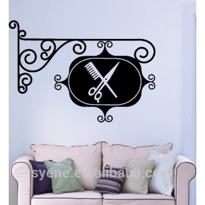 Syene new design cheap wall stickers home decor barbershop comb scissor room wall stickers china wholesale decoration