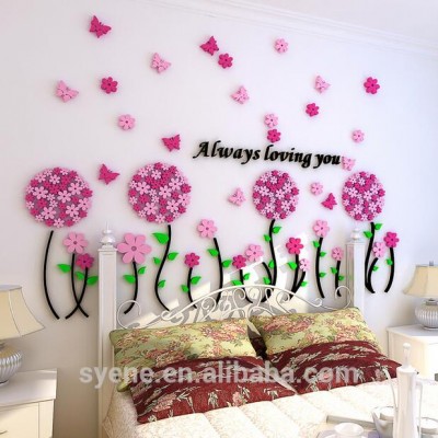 Flower Butterfly mirror sticker 3d acrylic sticker/decals acrylic wall mirror stickers Home Decoration For Living/Bed wall decor