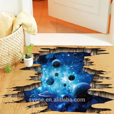 Syene Hot 3d floor stickers universe star wall stickers 3d scenery wallpaper removable bathroom wall tile stickers home decor