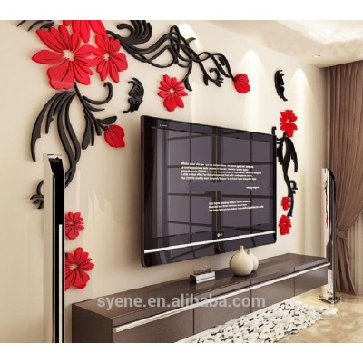 3d XL three-dimensional crystal acrylic glass wall art adesivos 3d paredes room decor flower floral wall sticker