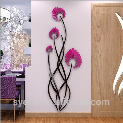 Red Acrylic Plastic Art 3D flower Wall Stickers DIY Home Room Decals Decor Removable acrylic resin exterior wall panels